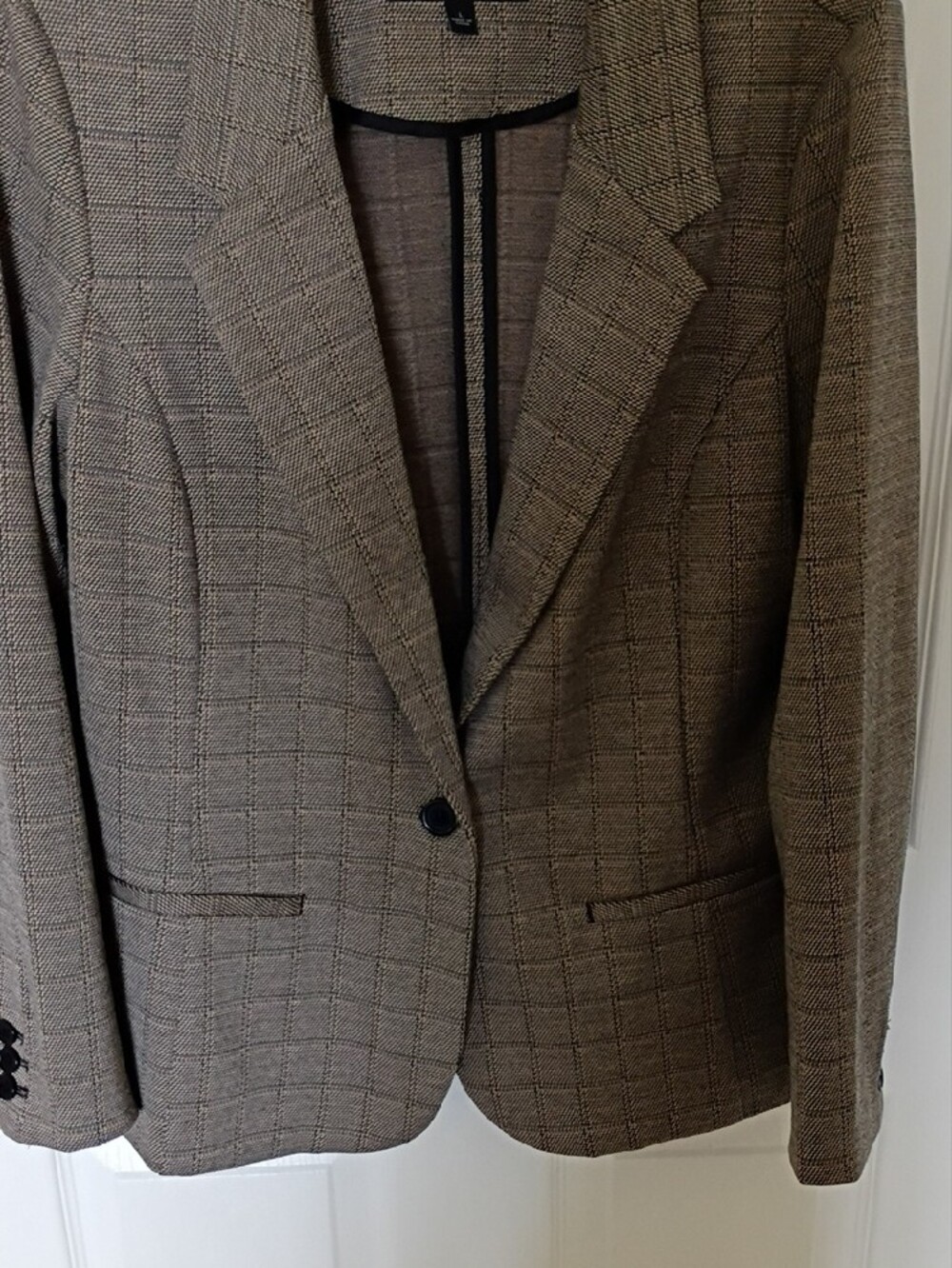 Liverpool Brown Plaid Single-Button Blazer, L - Picture 5 of 9